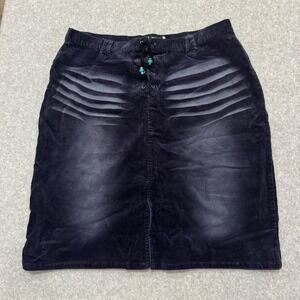 Y2K Quizz New York Womens Corduroy Lace Up Midi Skirt Navy Blue Beaded Size 18